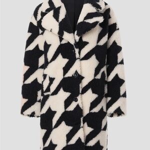 Blank NYC Black and White Teddy Coat - Houndstooth Pattern
